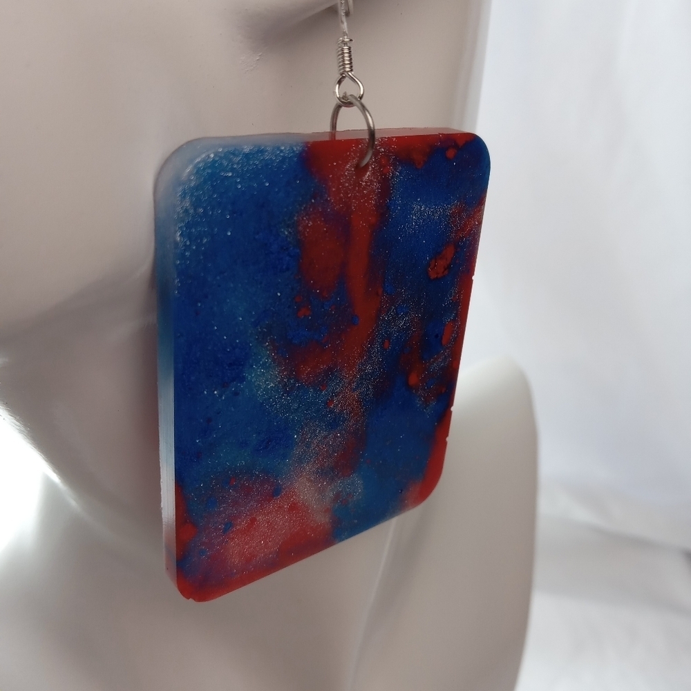 Red and Blue Square Earrings - Picture 2 of 6